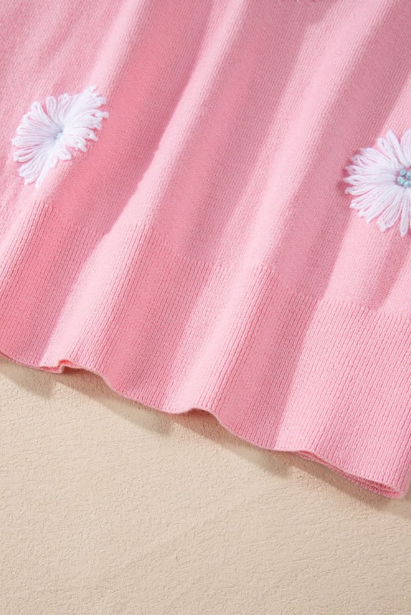 Floral Knit Short Sleeve Top in Charming Pink - Love Salve